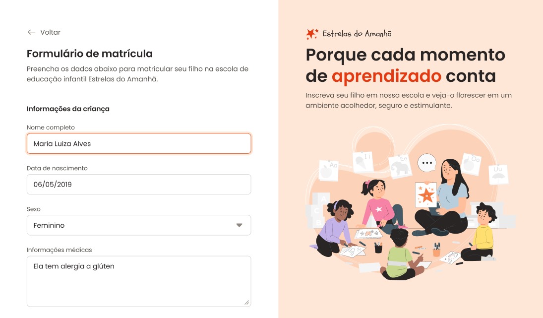 imagem de um formulario de matrícula para uma escola